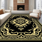 Black and Gold Ornate Medallion Rug