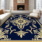 Deep Blue Classic Floral Scroll Arrangement Rug