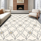 Neutral Grey Floral Trellis With Gold Accents Rug