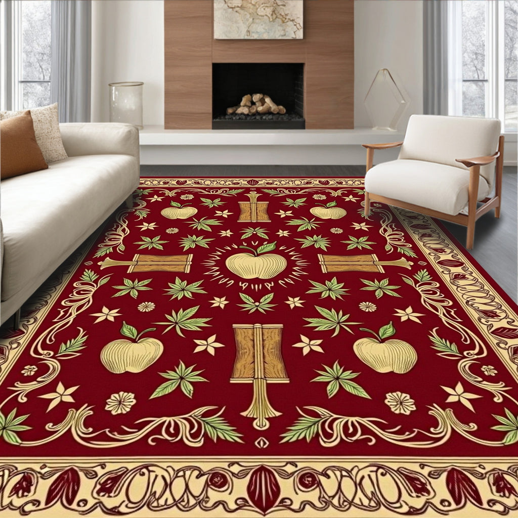 Gilded Crimson Apple Floral Border Rug