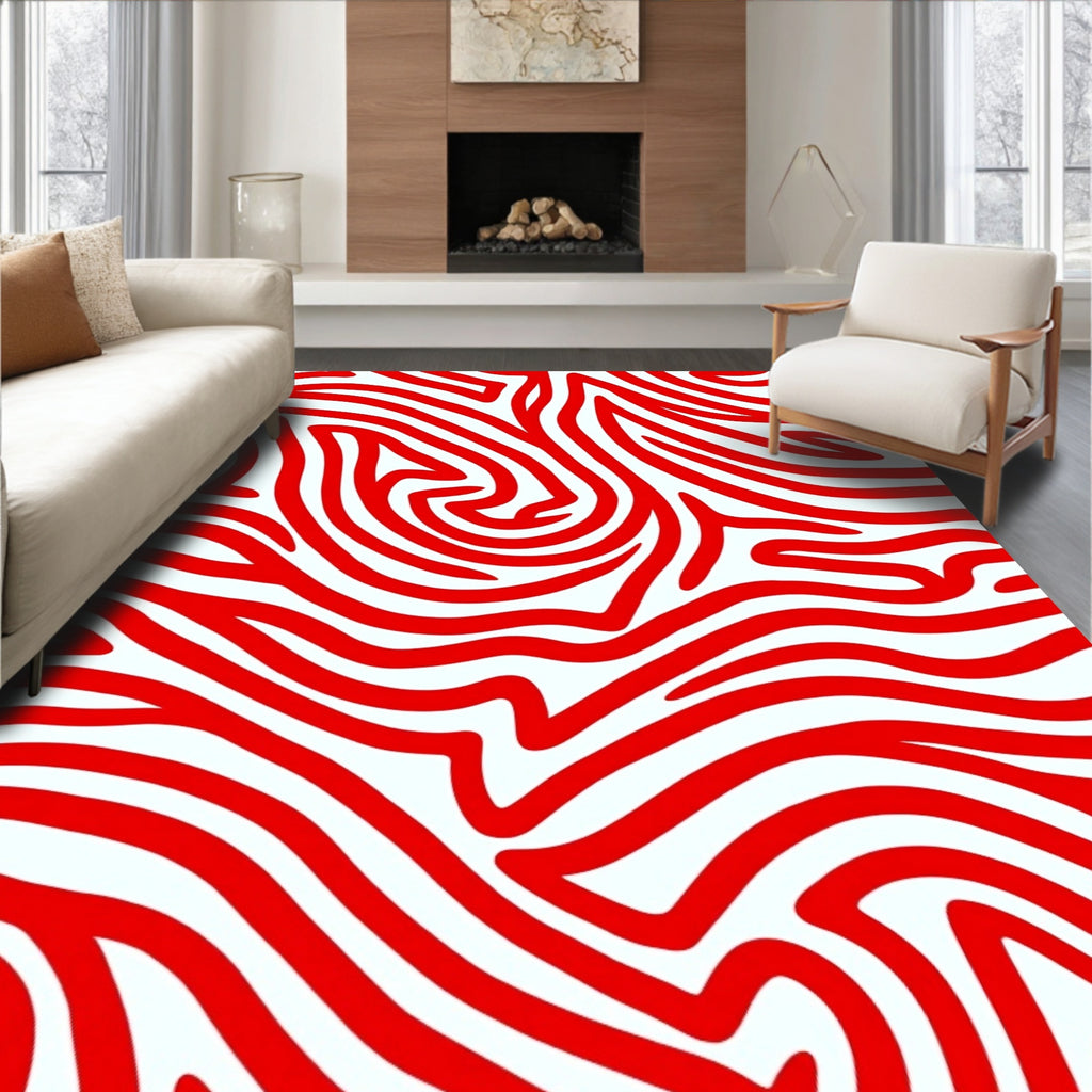 Bold Red Abstract Swirl Rug