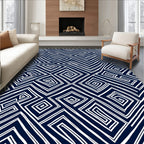 Navy White Hand Drawn Geometric Maze Rug