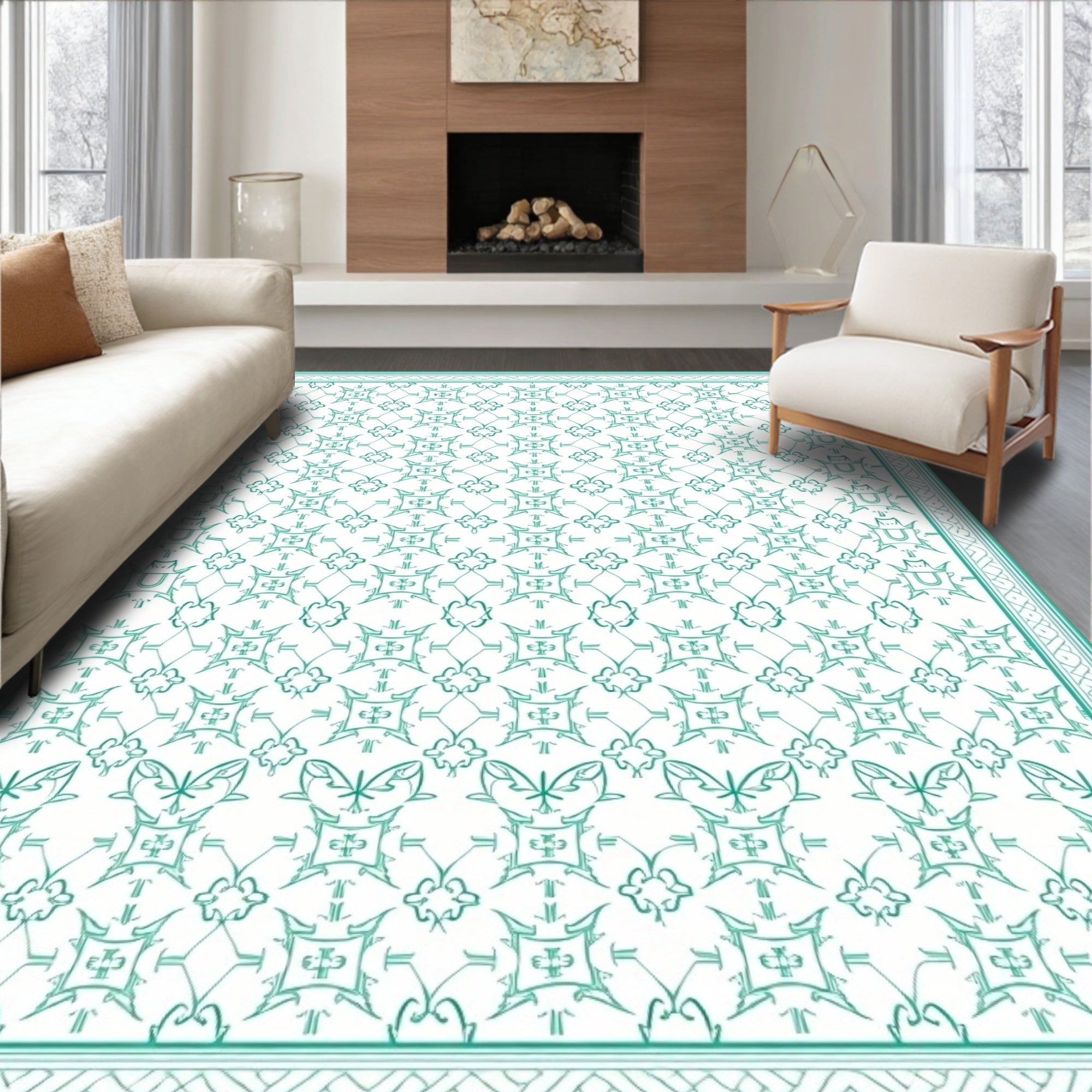 Teal Butterfly Garden Medallion Rug