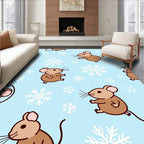 Cute Mice Snowflakes Light Blue Rug
