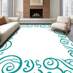 Teal Swirl Scroll Border Design Rug