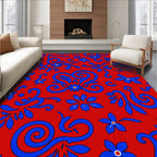 Crimson Red Blue Floral Swirl Rug