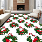Green Pine Wreath Red Bow Scatter Rug