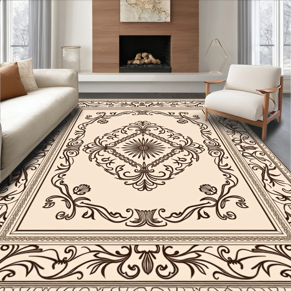 Classic Brown Filigree Medallion Border Rug