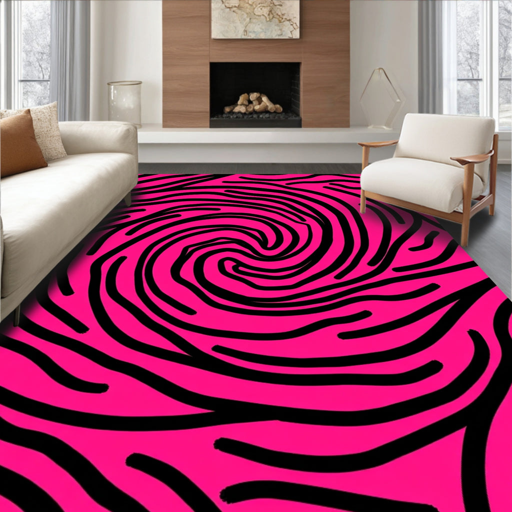 Hot Pink Black Zebra Swirl Rug