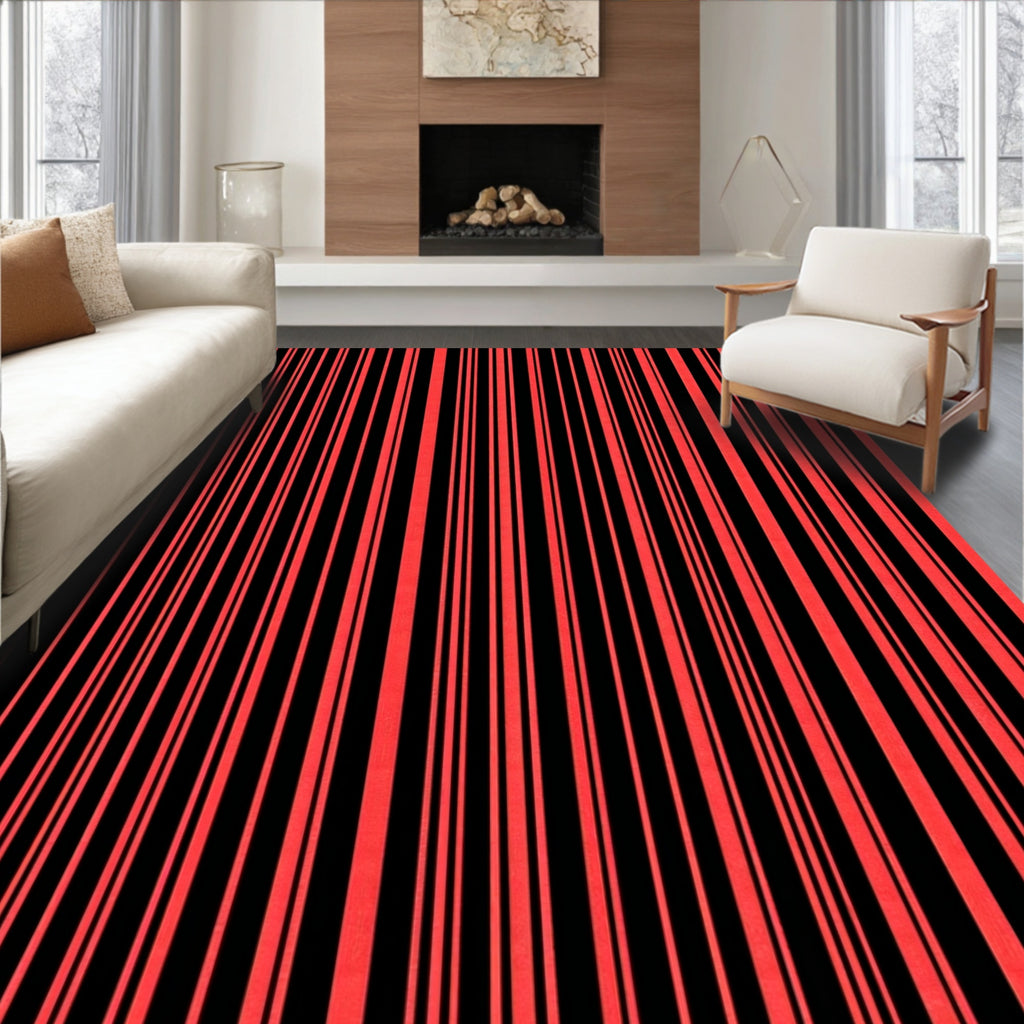 Vibrant Coral Vertical Stripe Rug
