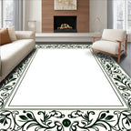 Off-White Green Floral Border Rug