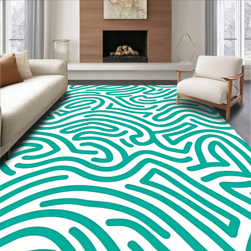 Aqua Modern Wavy Lines Rug