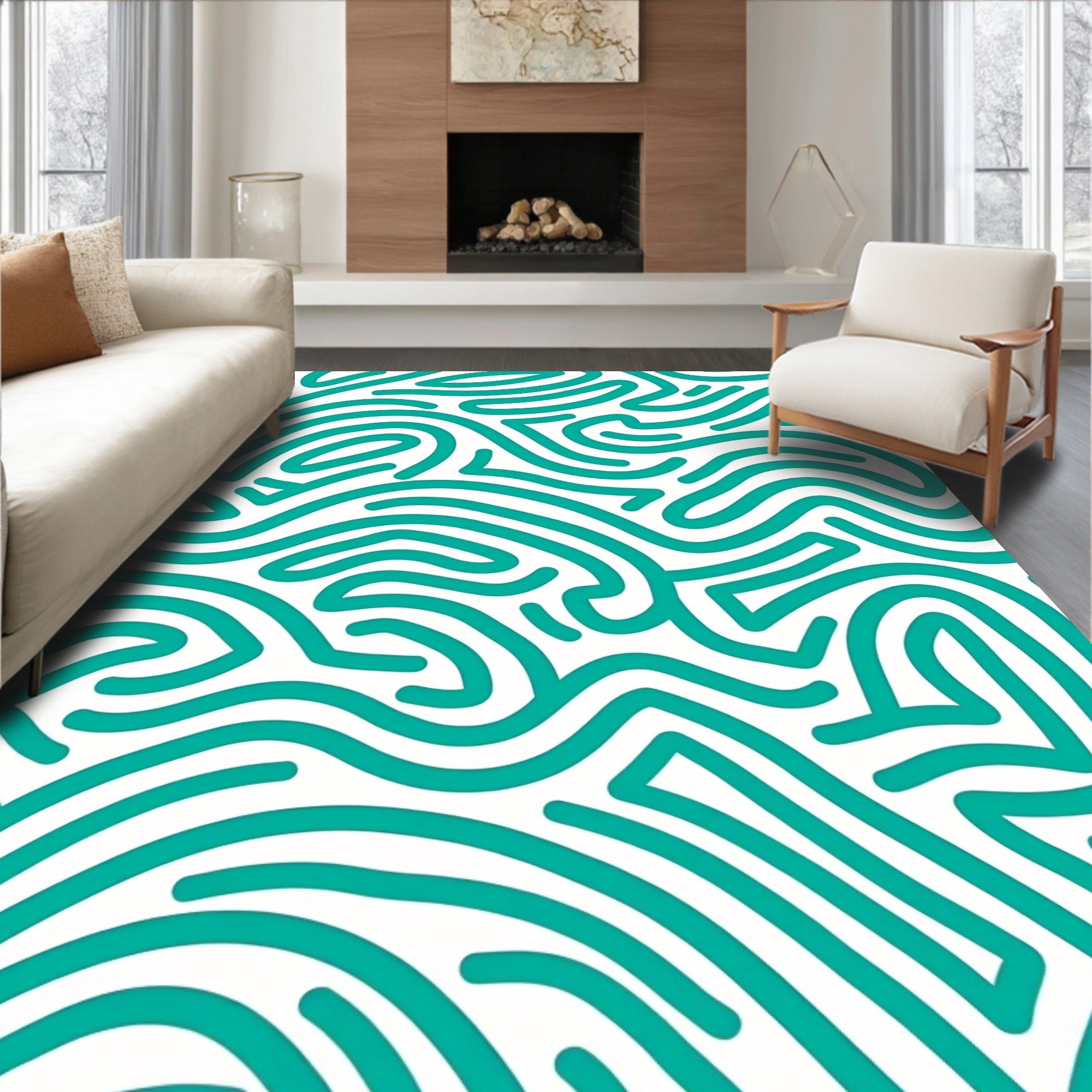 Aqua Modern Wavy Lines Rug