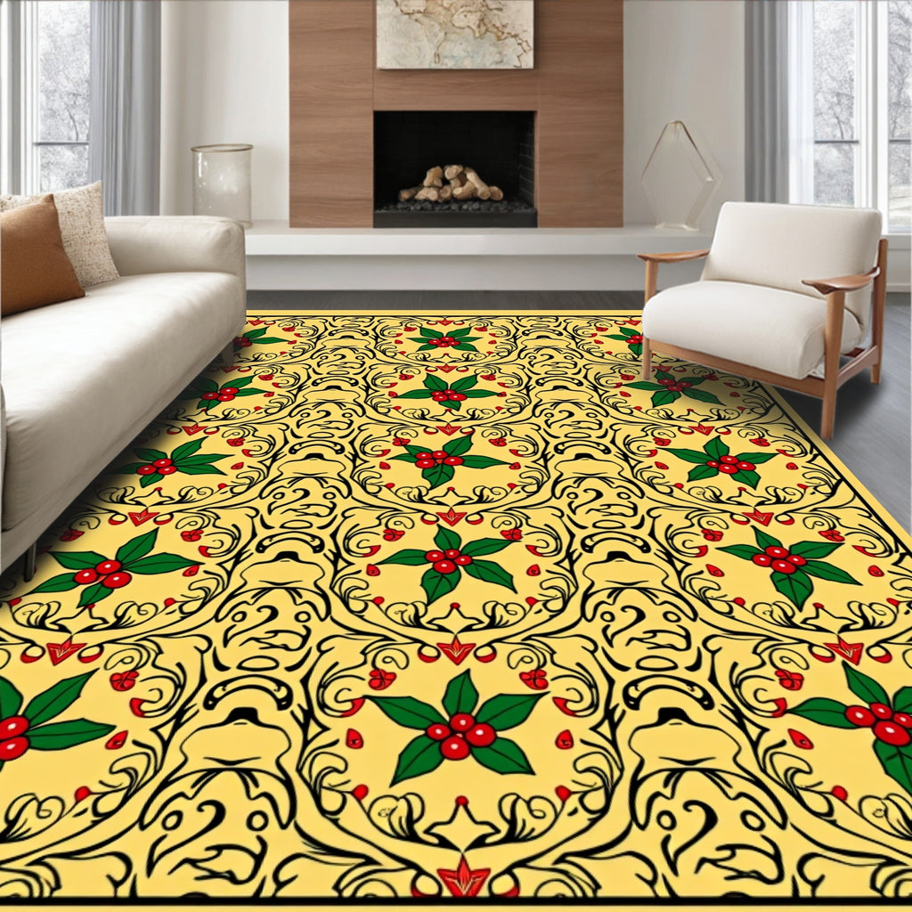 Yellow Holly Branch Art Nouveau Rug