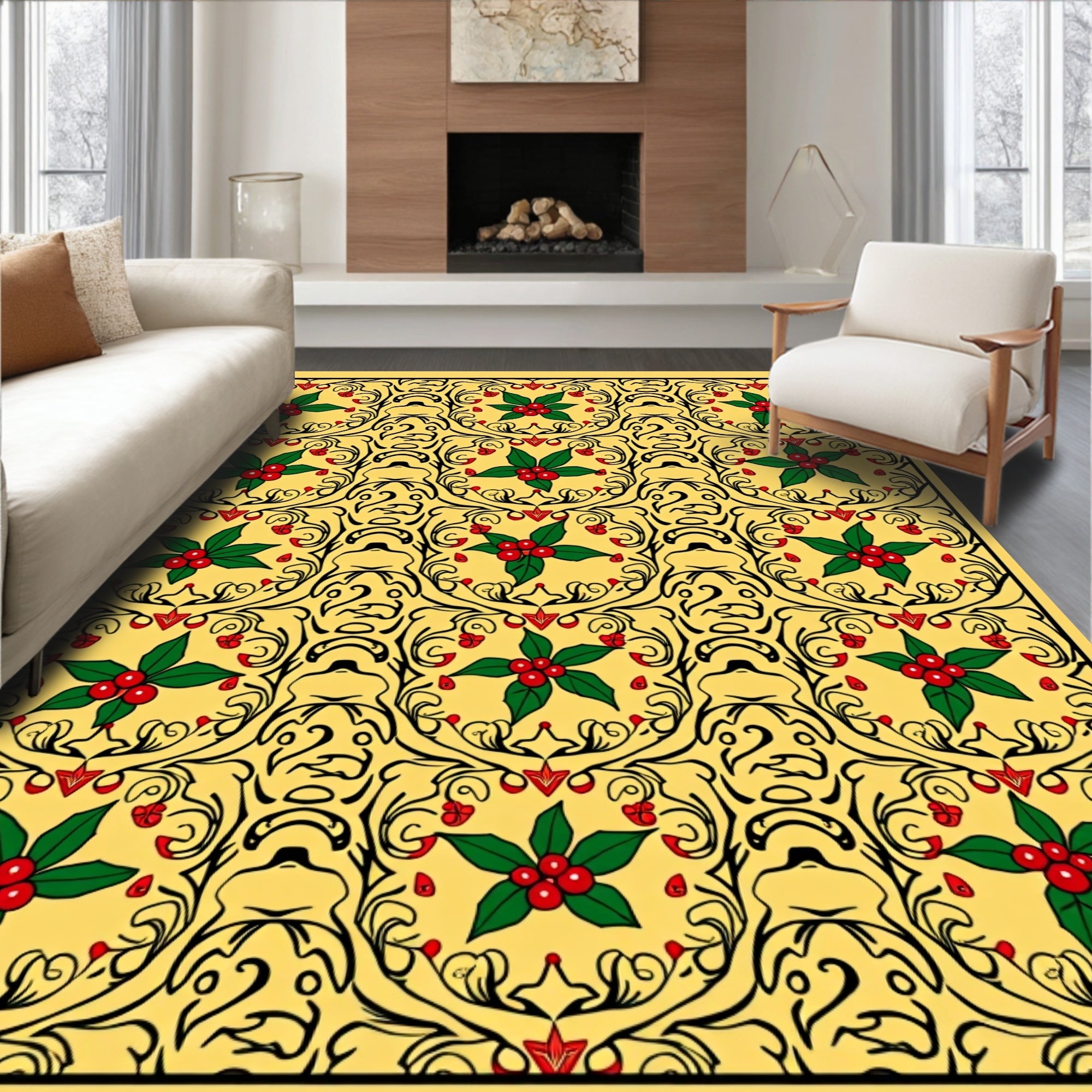 Yellow Holly Branch Art Nouveau Rug