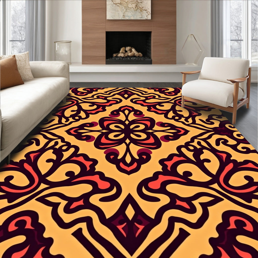 Terracotta Yellow Volute Scroll Rug