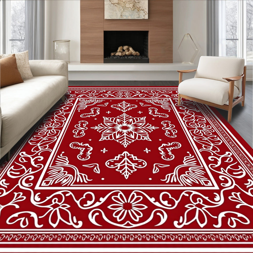 Ruby Red Swirl Floral Border Rug