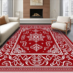 Ruby Red Swirl Floral Border Rug