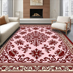Deep Rose Damask Floral Medallion Rug