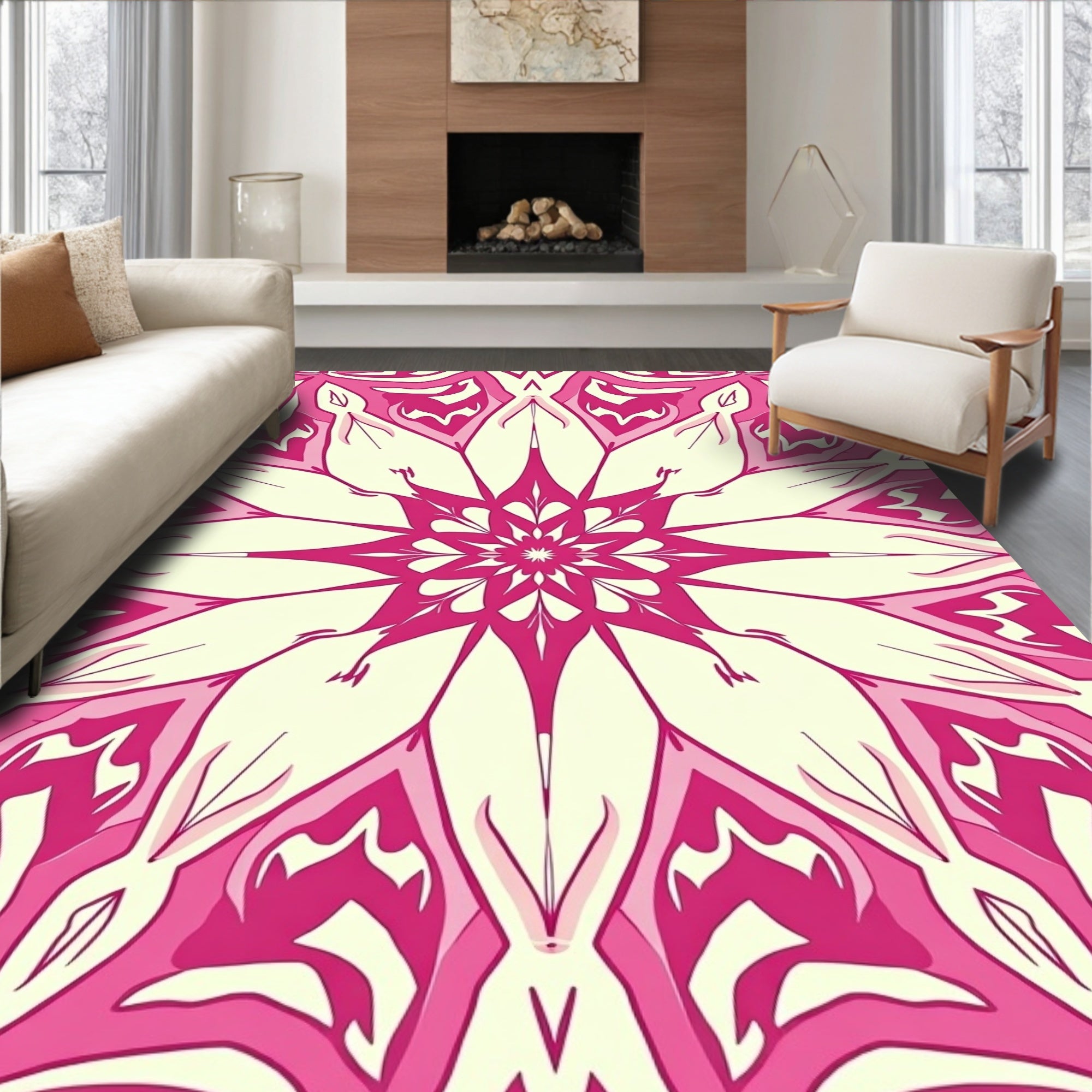 Vibrant Pink Floral Mandala Rug