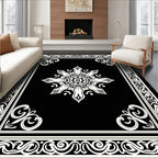 Elegant Black White Medallion Border Rug