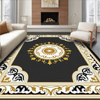 Ornate Gold Black White Medallion Border Rug