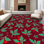Crimson Green Leaf Berry Blossom Rug