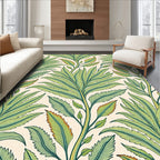 Green Fern Leaf Botanical Illustration Rug