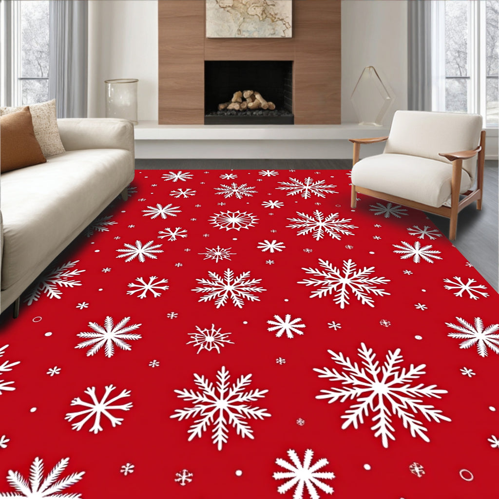 Festive Red White Snowflake Scatter Rug