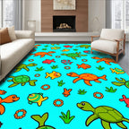 Cute Ocean Turtles and Fish Coral Rug