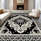 Black Cream Ornate Mandala Border Rug