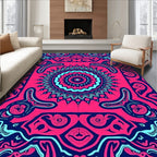 Vibrant Pink Cyan Mandala Swirl Rug