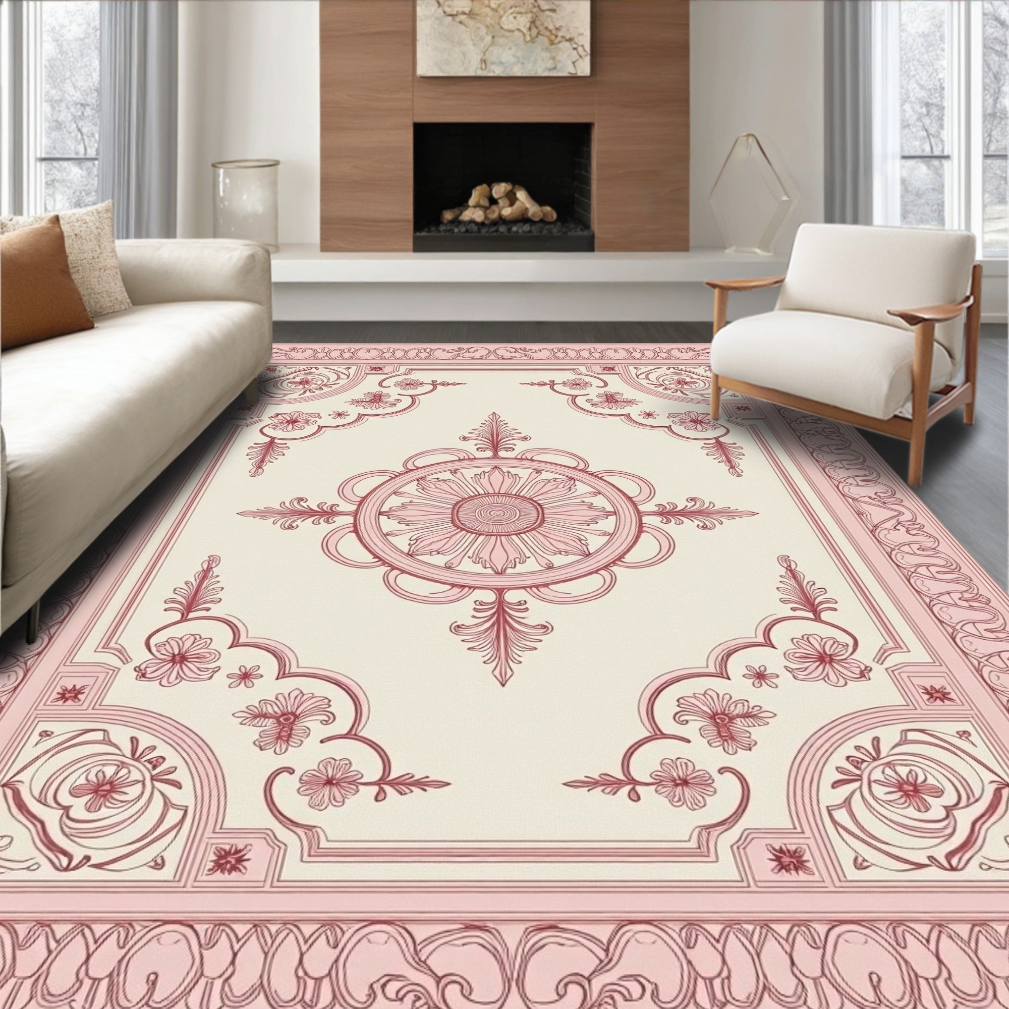 Charming Rose Floral Medallion Rug
