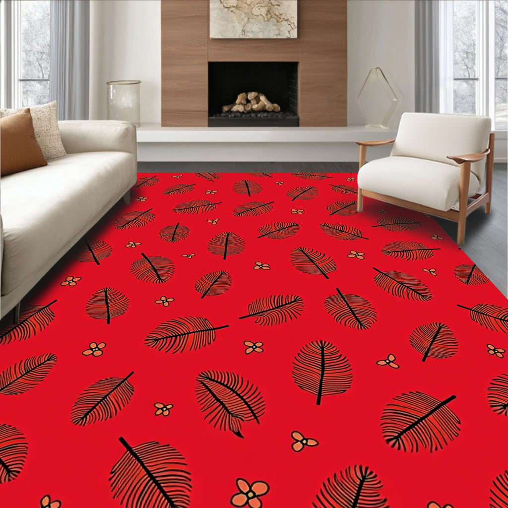 Vibrant Red Feather Blossom Ensemble Rug