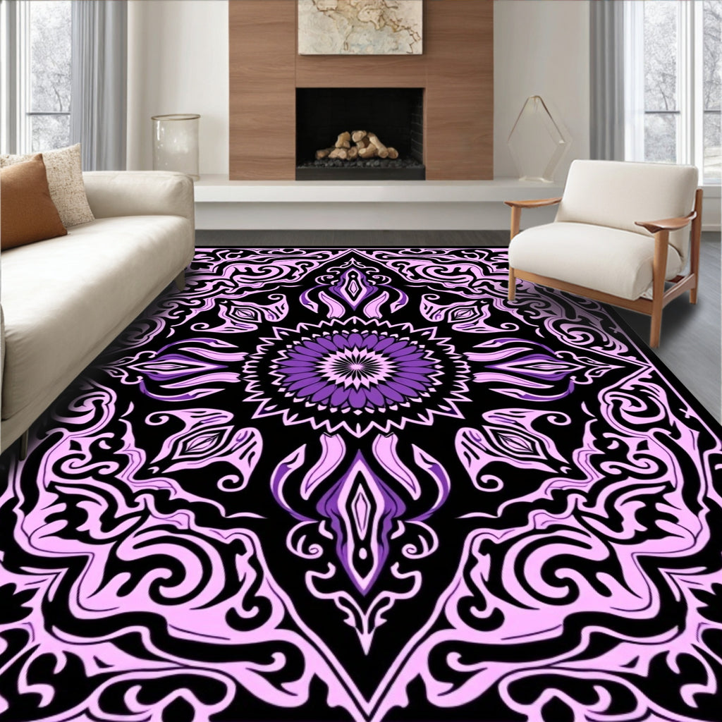 Purple Black Mandala Scroll Rug