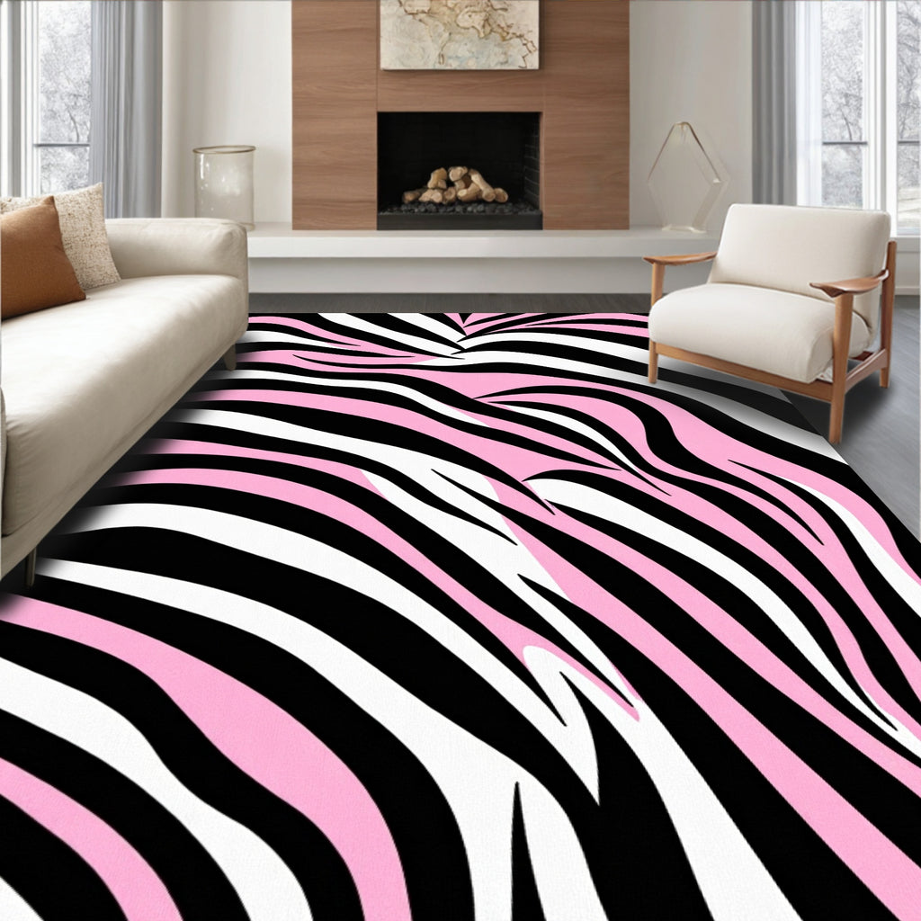 Pink Black White Zebra Stripe Rug