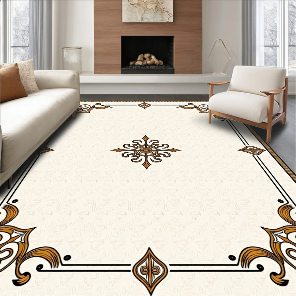 Golden Scrollwork Medallion Cream Rug