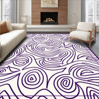 Abstract Swirls Cream Deep Purple Rug