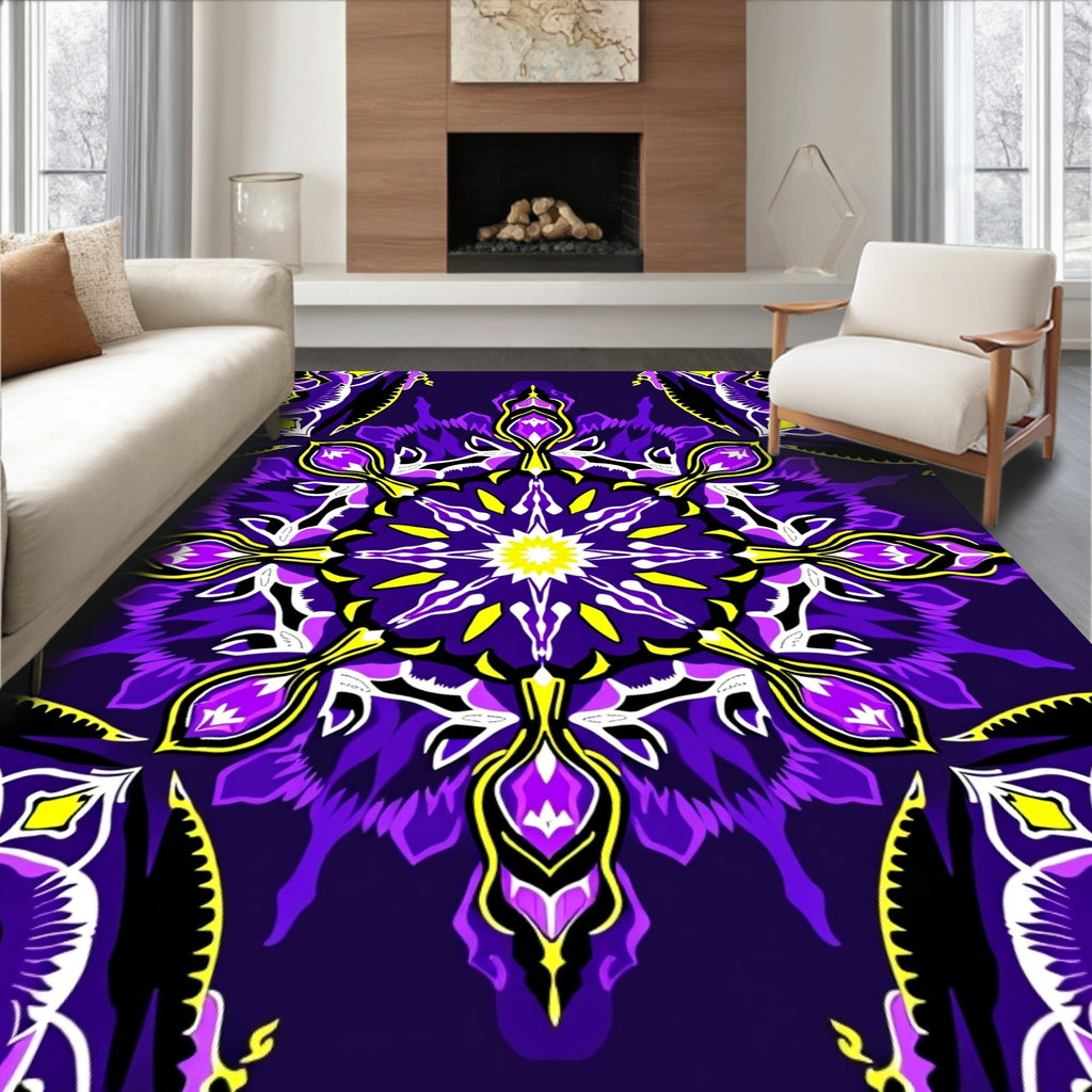 Vibrant Purple Yellow Starburst Medallion Rug