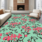 Pink Blossom Branches on Mint Background Rug