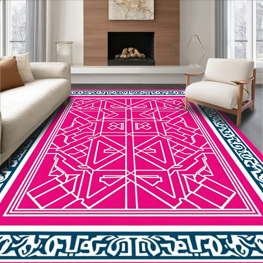 Hot Pink Geometric Interlocking Diamond Rug