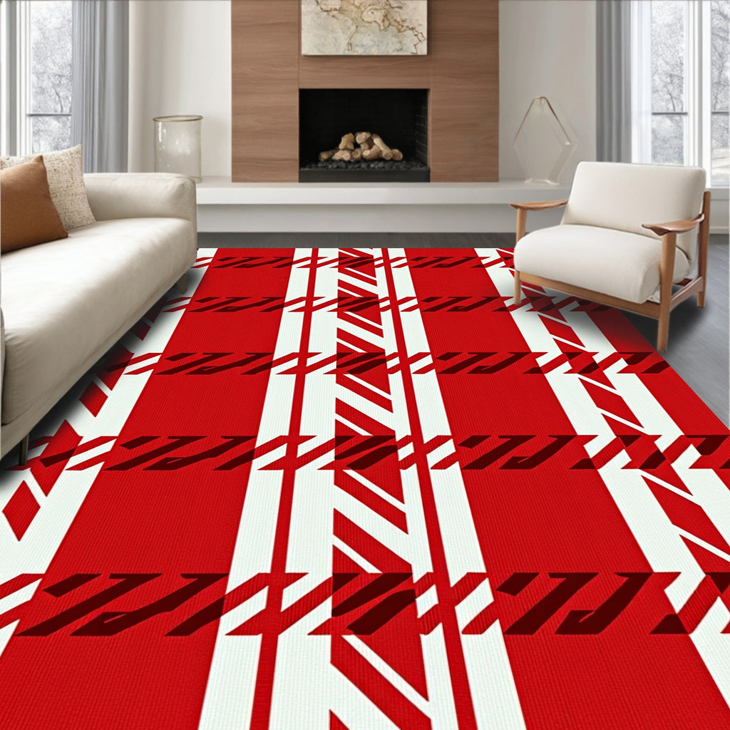 Classic Red Houndstooth Plaid Rug