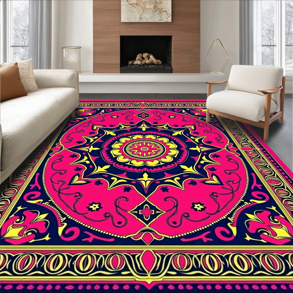 Vibrant Pink Geometric Star Burst Rug