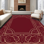 Crimson and Gold Floral Bordered Rug