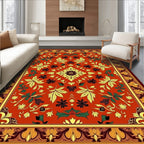 Vibrant Red Floral Leaf Medallion Rug
