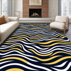 Navy Yellow White Wavy Stripes Rug