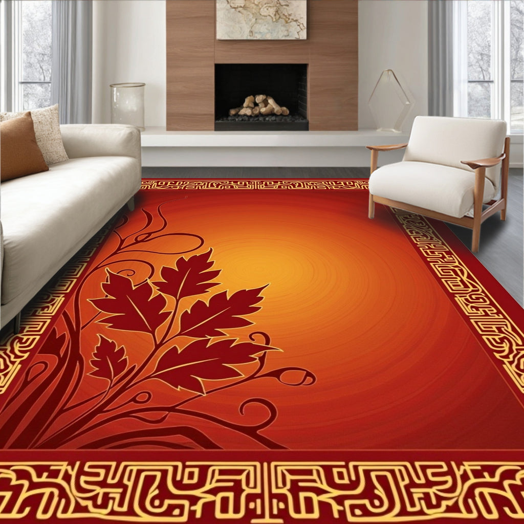 Crimson Leaf Bordered Gradient Rug