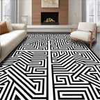 Bold Black and White Maze Rug
