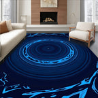 Deep Blue Swirling Circle Abstract Rug