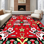 Joyful Red Folk Art Figures Rug